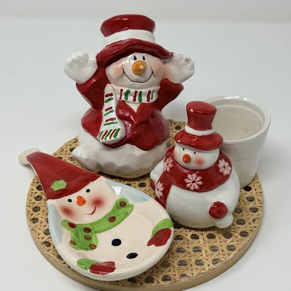 LOT- Snowman Spoon Rest Candle Holder& Santa Figurine Christmas Decor Holiday - Picture 1 of 3